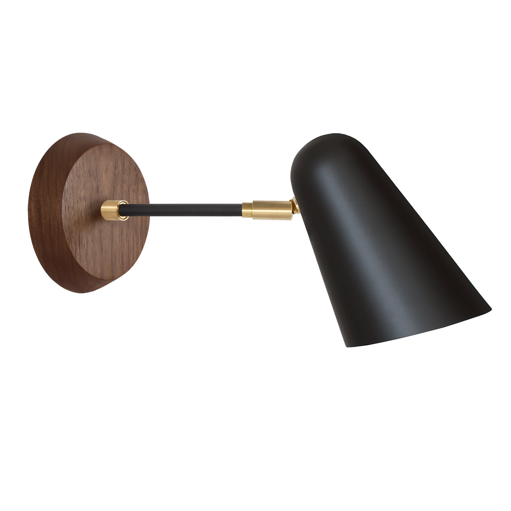 Wildwood shown in Matte Black with Brass Accents and a Walnut Wood Canopy