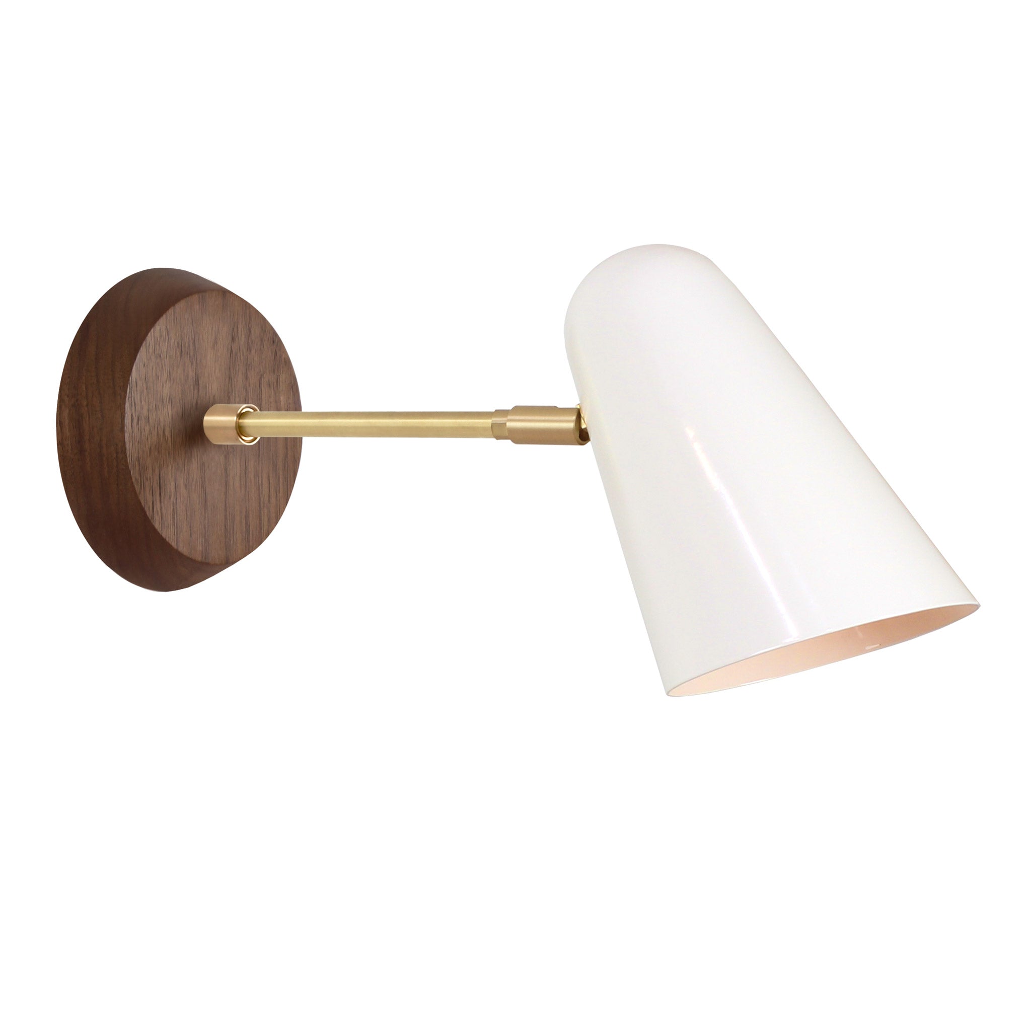 Wildwood shown in Brass with a White Cone and a Walnut Wood Canopy