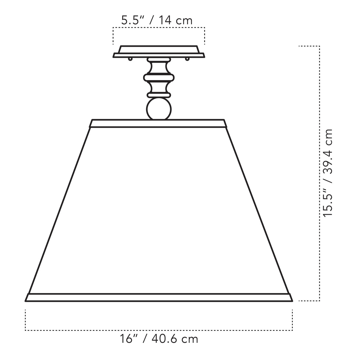 Cedar & Moss Yorkshire Surface with a 16" Empire shade drawing and dimensions
