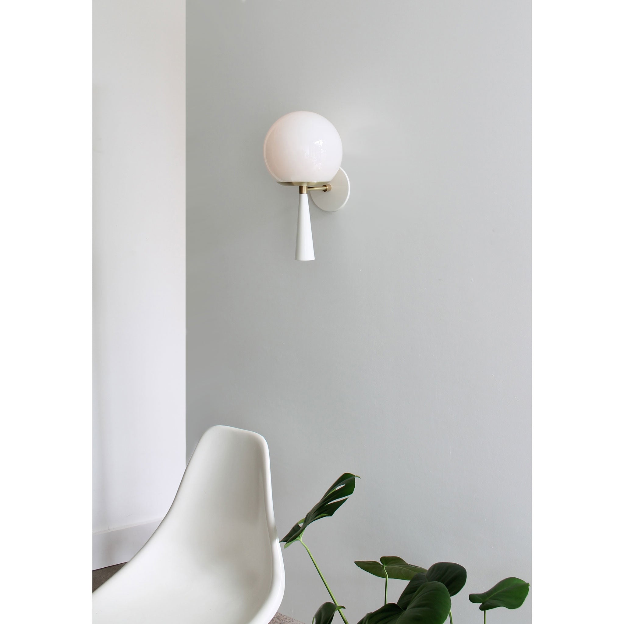 Audrey 8" shown in White with Brass with an Opal 8" globe