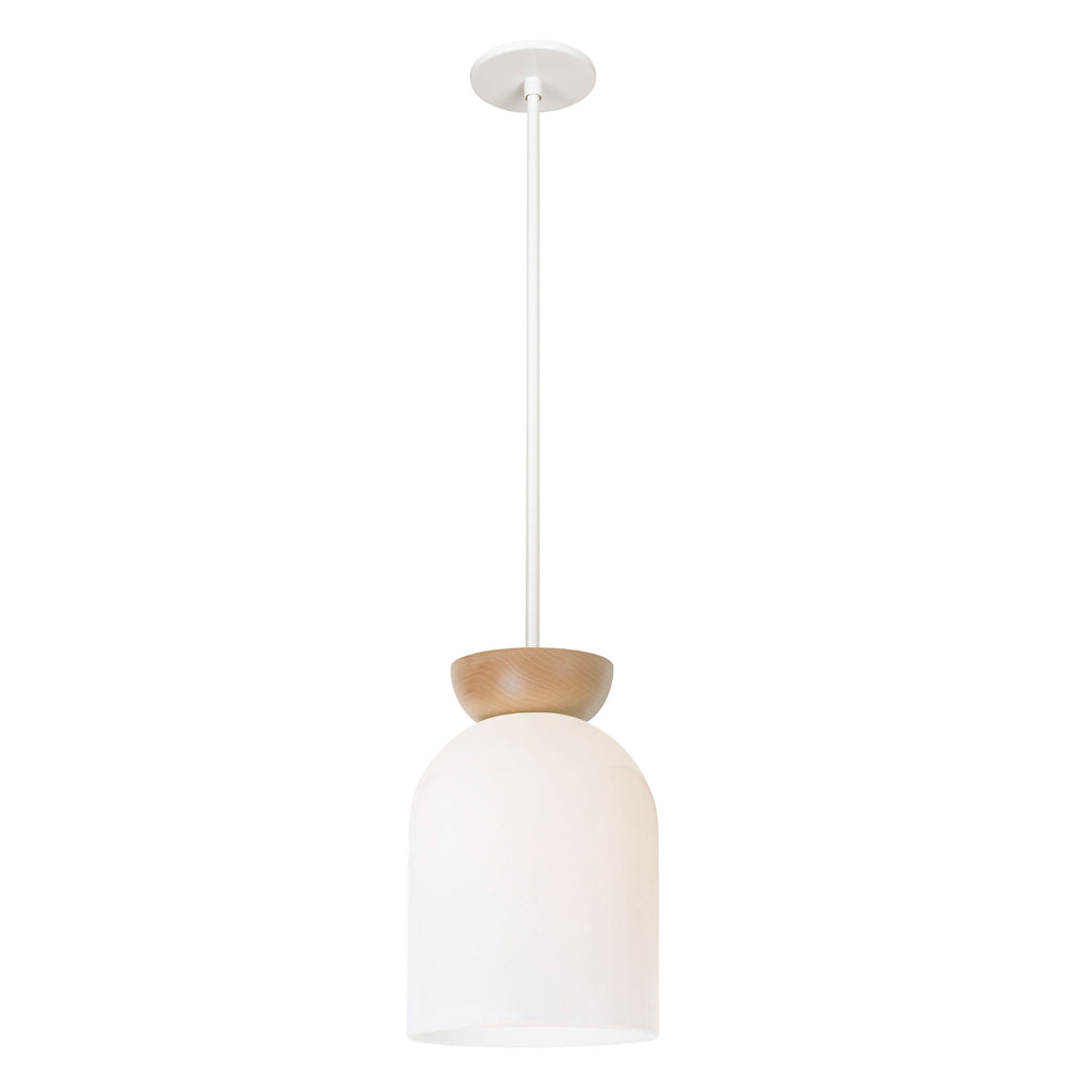 Colette Pendant shown in Opal Glass with Maple and White.