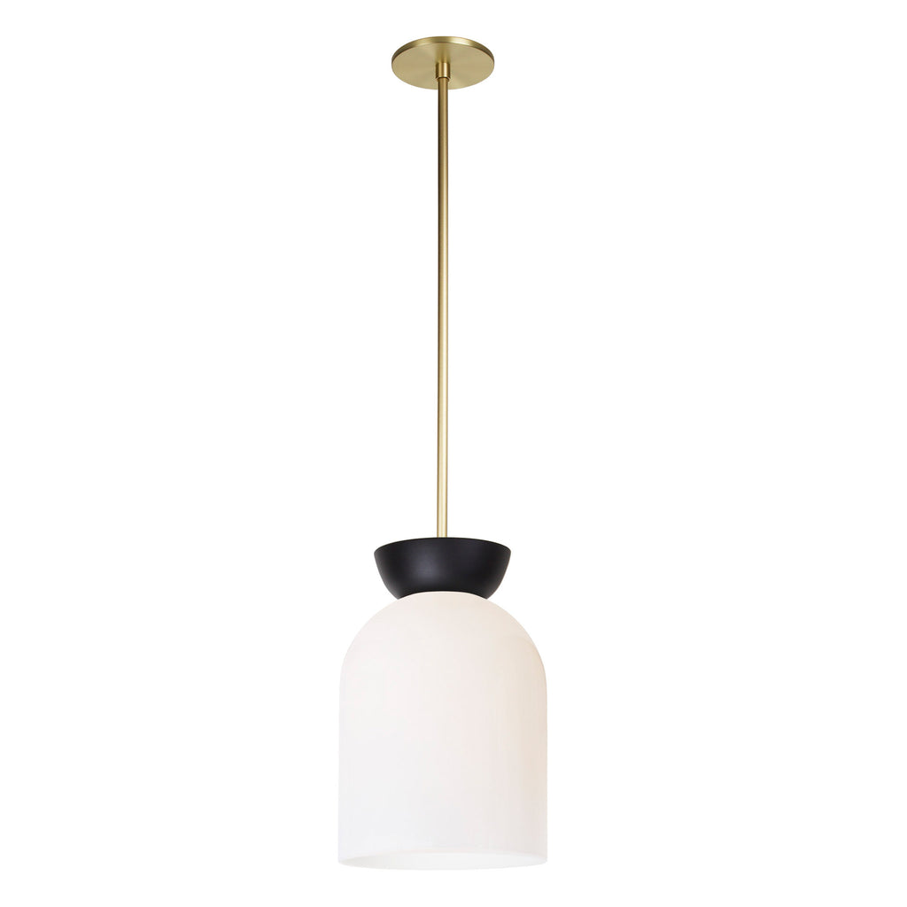 Colette Pendant shown in Opal Glass with Matte Black and Brass.