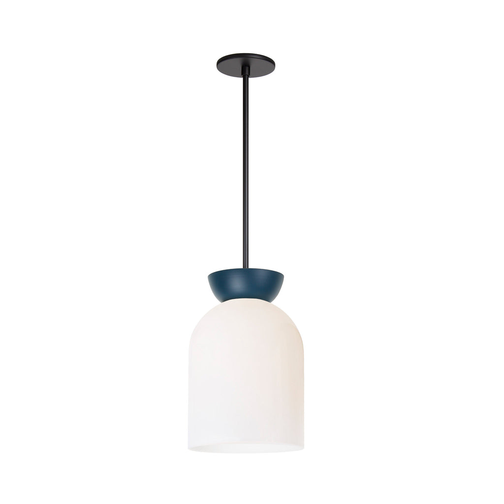 Colette Pendant shown in Opal Glass with Ocean Blue and Matte Black.