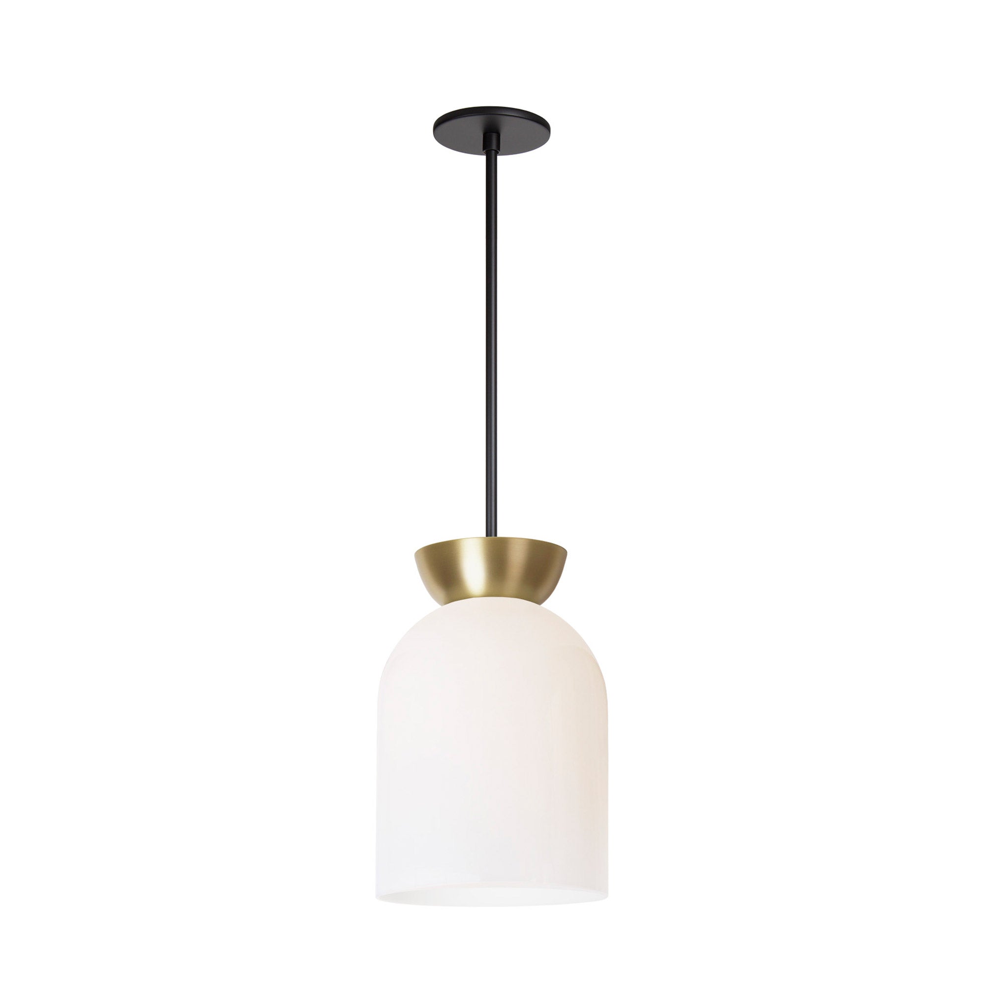 Colette Pendant shown in Opal Glass with Brass with Matte Black
