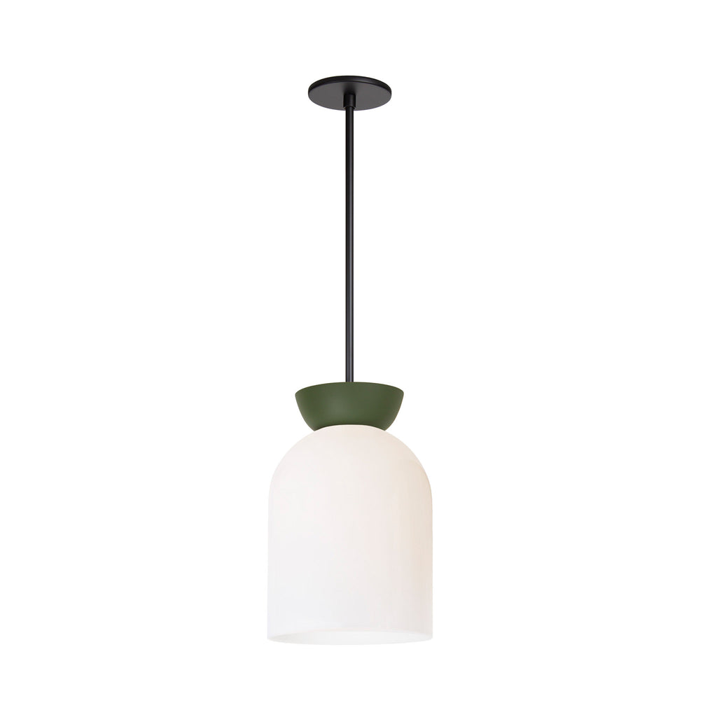 Colette Pendant shown in Opal Glass with Secret Garden Green and Matte Black.