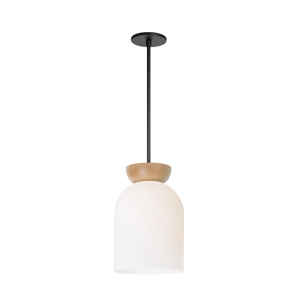 Colette Pendant shown in Opal Glass with Maple and Matte Black.