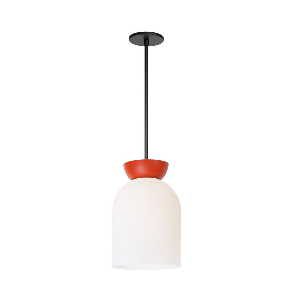 Colette Pendant shown in Opal Glass with Persimmon and Matte Black.