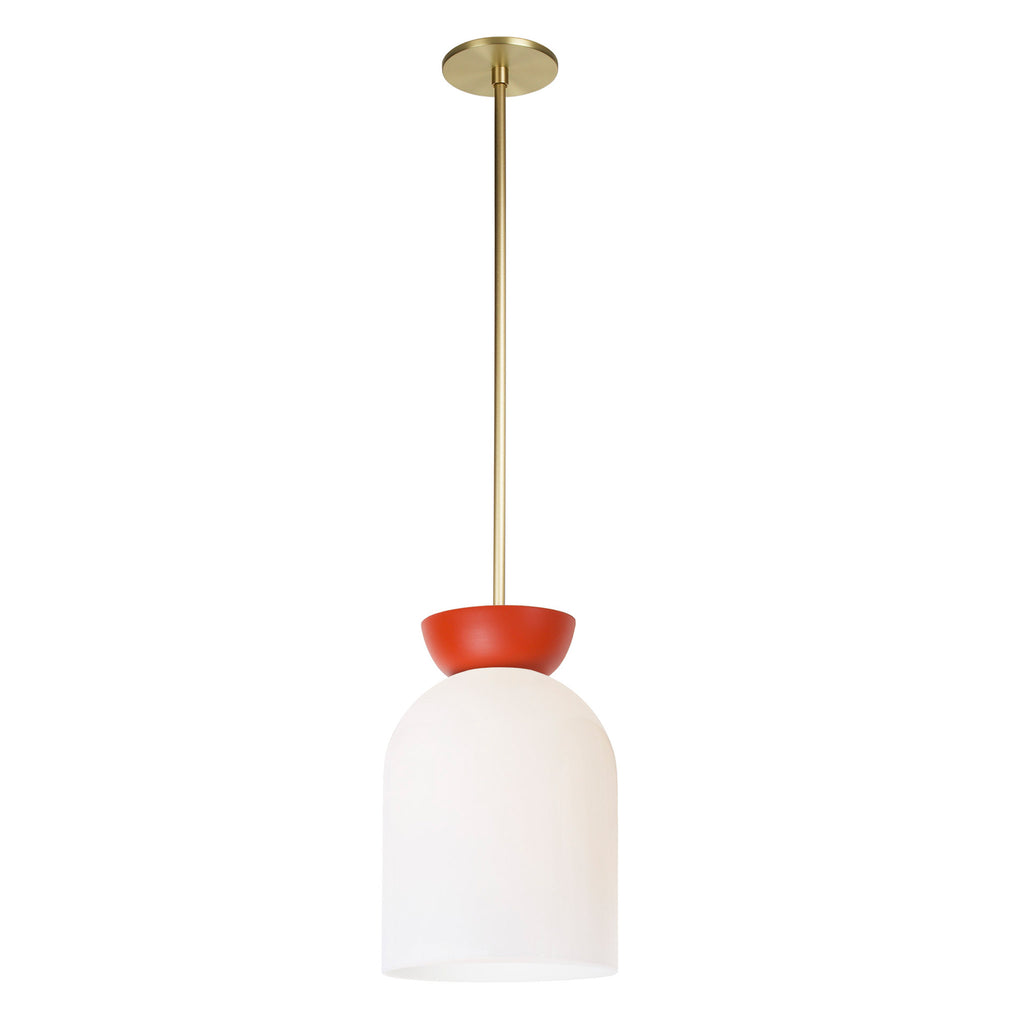 Colette Pendant shown in Opal Glass with Persimmon and Brass.