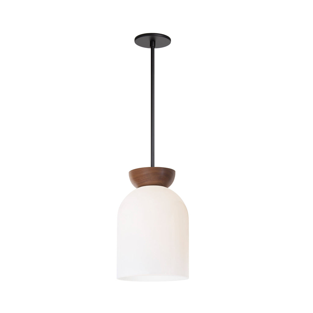 Colette Pendant shown in Opal Glass with Walnut and Matte Black.