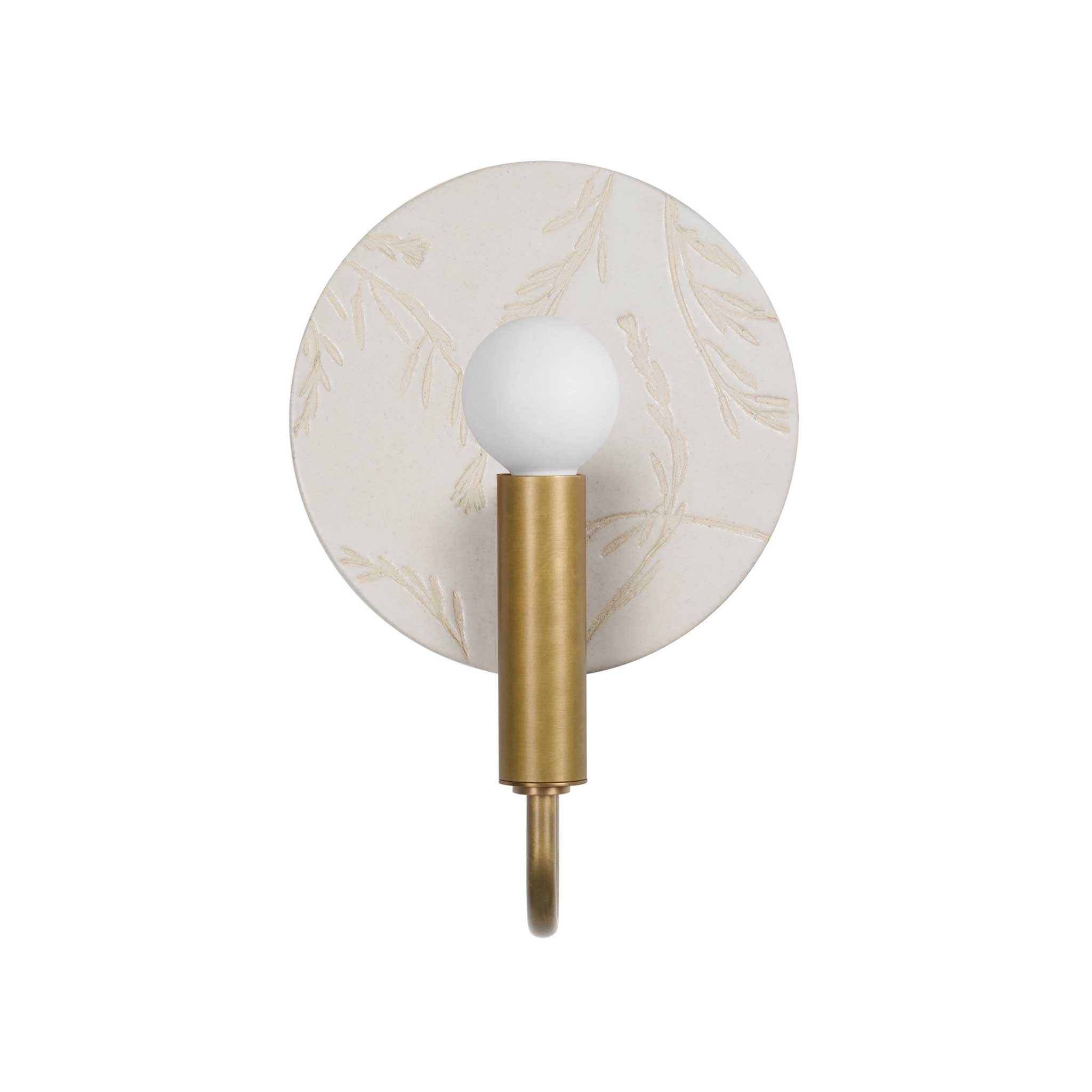 Edith ADA Sconce shown in Heirloom Brass with Natural White Tanglewood Ceramic