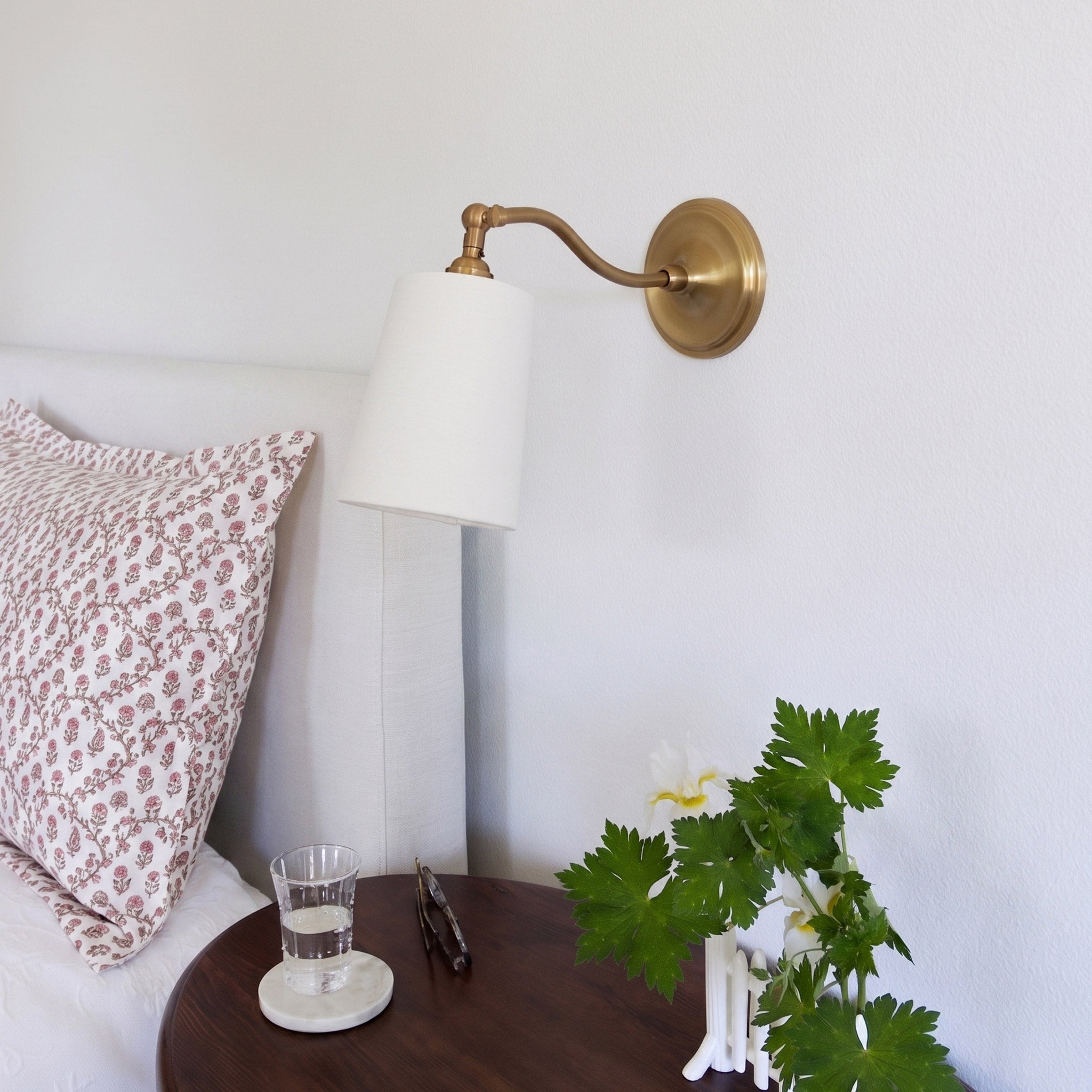 Grace Linen Sconce shown in Heirloom Brass