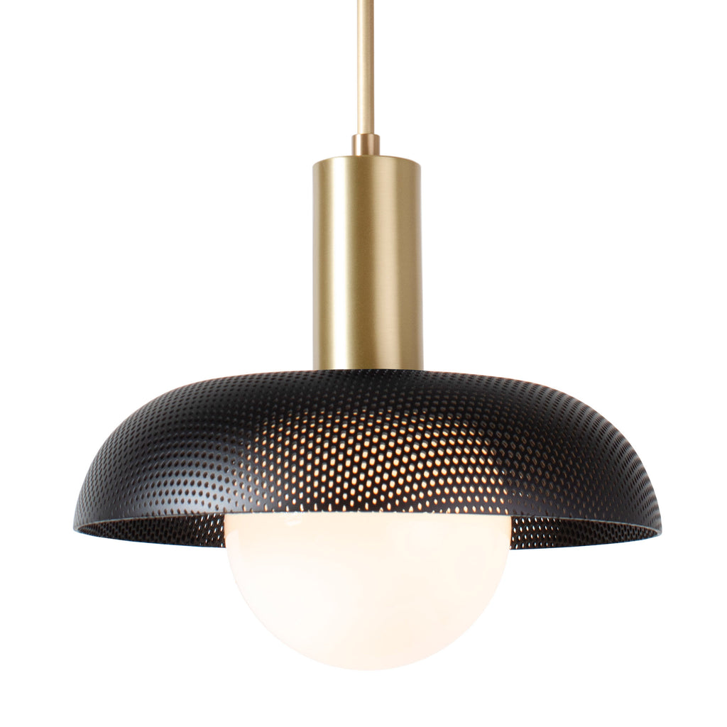 Lexi Large Pendant shown with Matte Black Perforated Shade Finish and Brass accents.