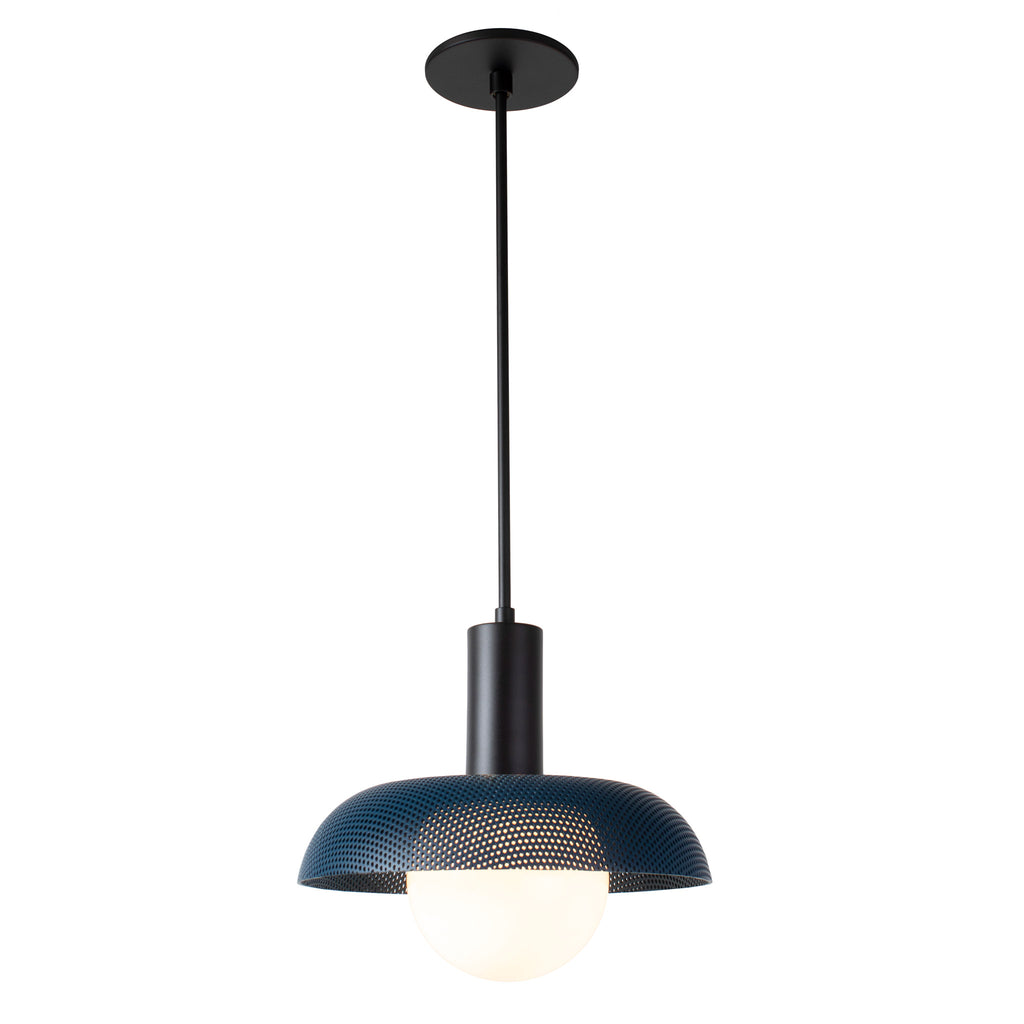 Lexi Large Pendant shown with Ocean Blue Perforated Shade Finish and Matte Black Fixture Finish.