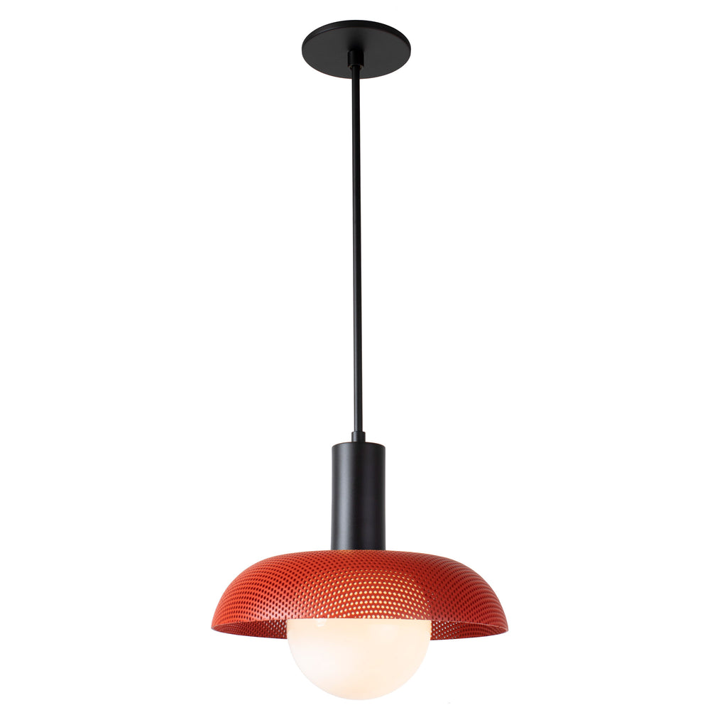 Lexi Large Pendant shown with Persimmon Perforated Shade Finish and Matte Black Fixture Finish.