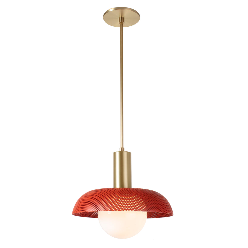 Lexi Large Pendant shown with Persimmon Perforated Shade Finish and Brass Fixture Finish.