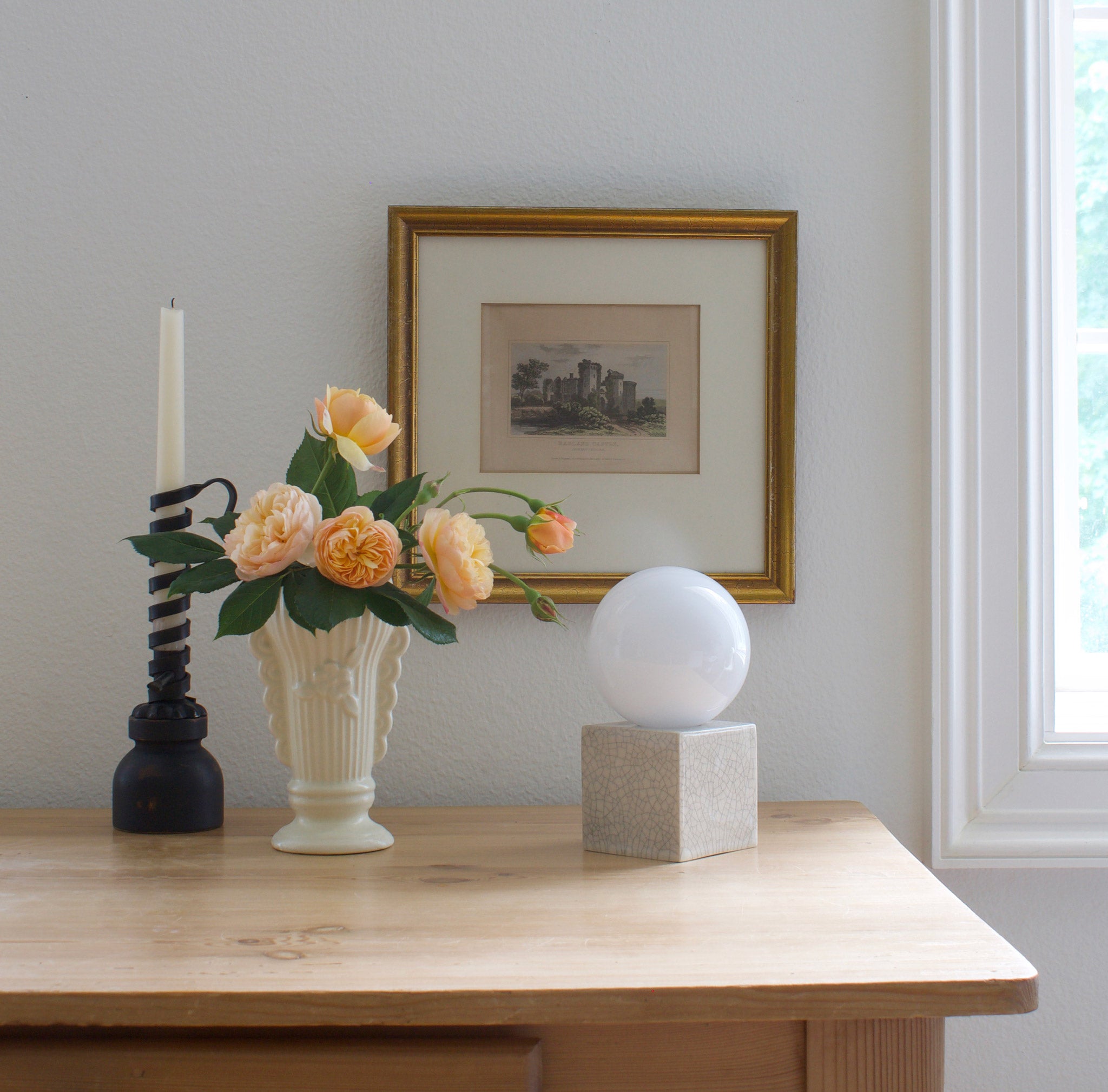 Little Meg Lamp shown in Gloss Crackle Glaze ceramic