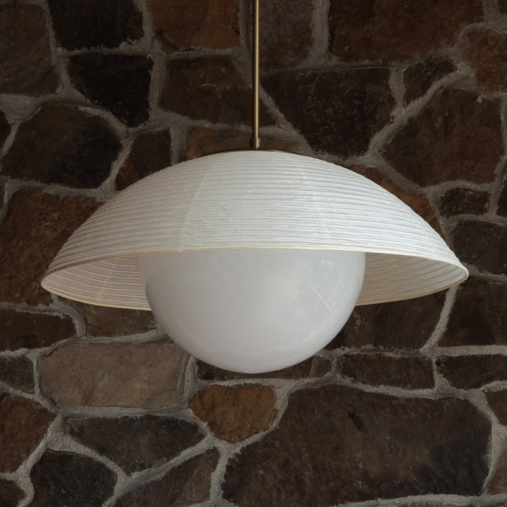 Maru Pendant with a Natural shade shown in Heirloom Brass 