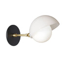 Noor Sconce shown with a White Opal Acrylic Shade, Brass Arm, and Matte Black Canopy