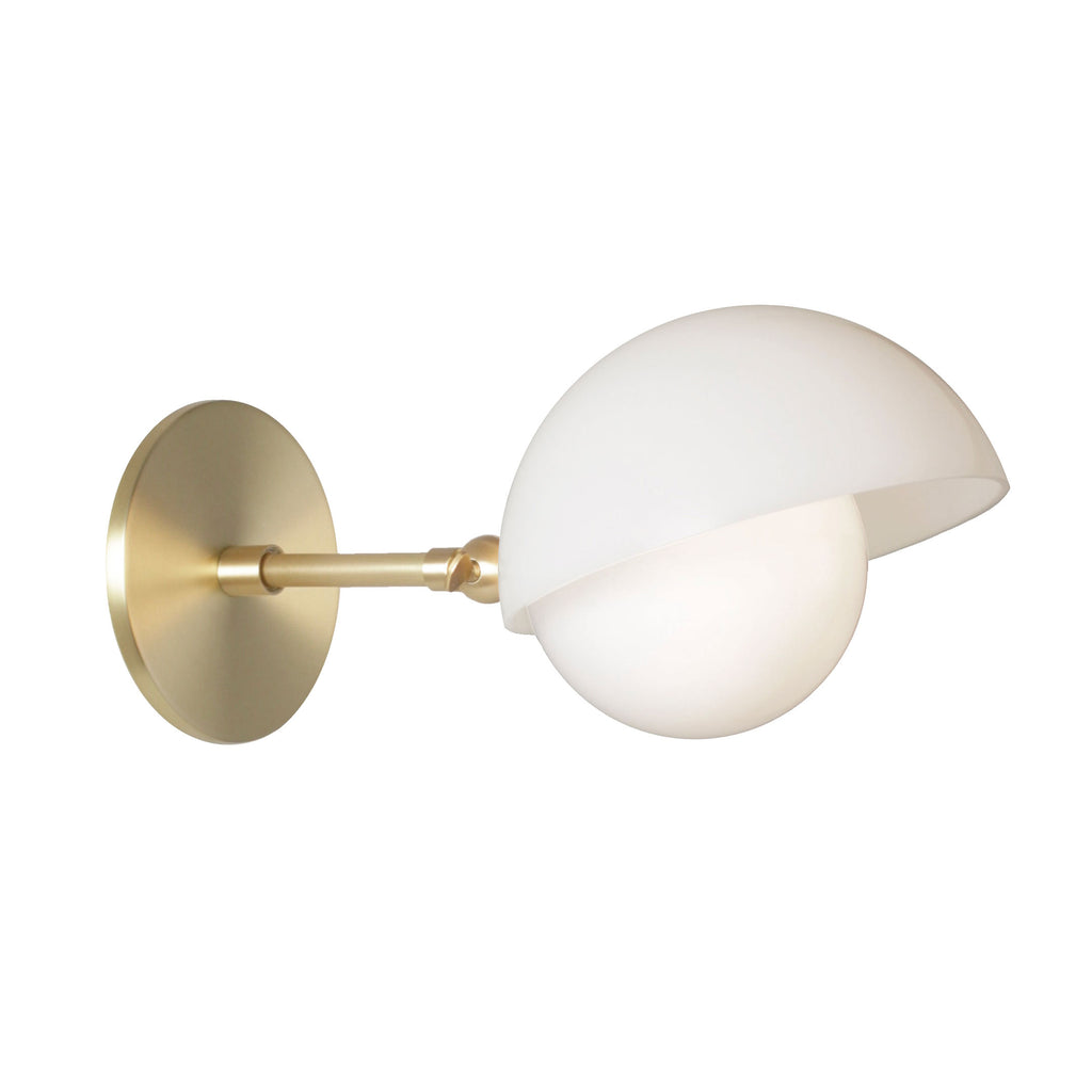 Noor Sconce shown in Brass with a White Opal Acrylic Shade