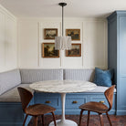 Oxford Pendant shown in Graphite Patina with an Aspen Coco Scallop 10" Shade