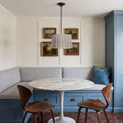Oxford Pendant shown in Graphite Patina with an Aspen Coco Scallop 14" Shade