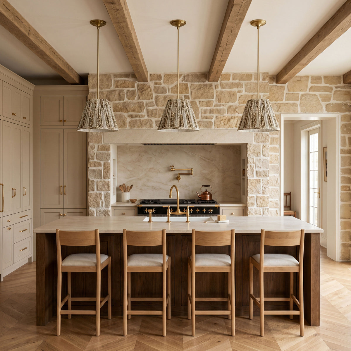 Oxford Pendant shown in Heirloom Brass with a Winfleur Mustard Shade