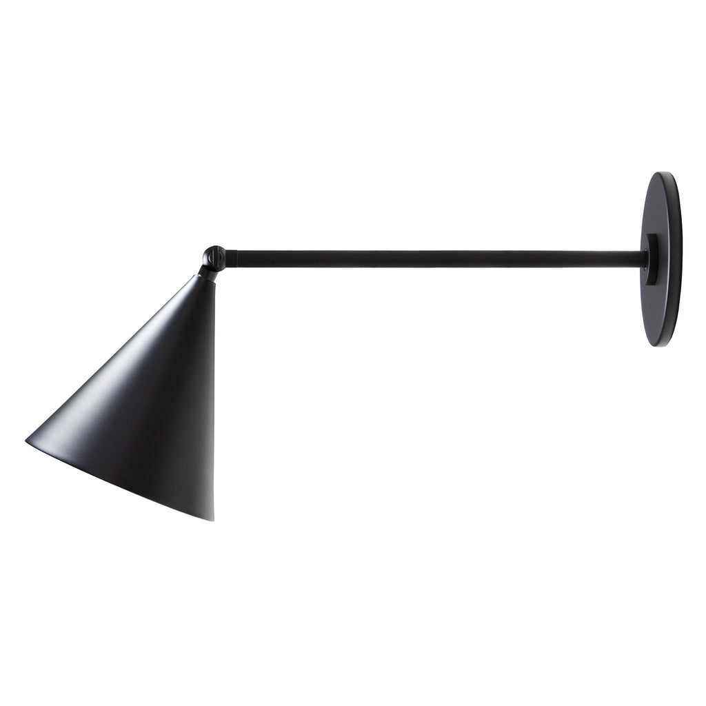 Petra Sconce shown in Matte Black with a 12" arm.