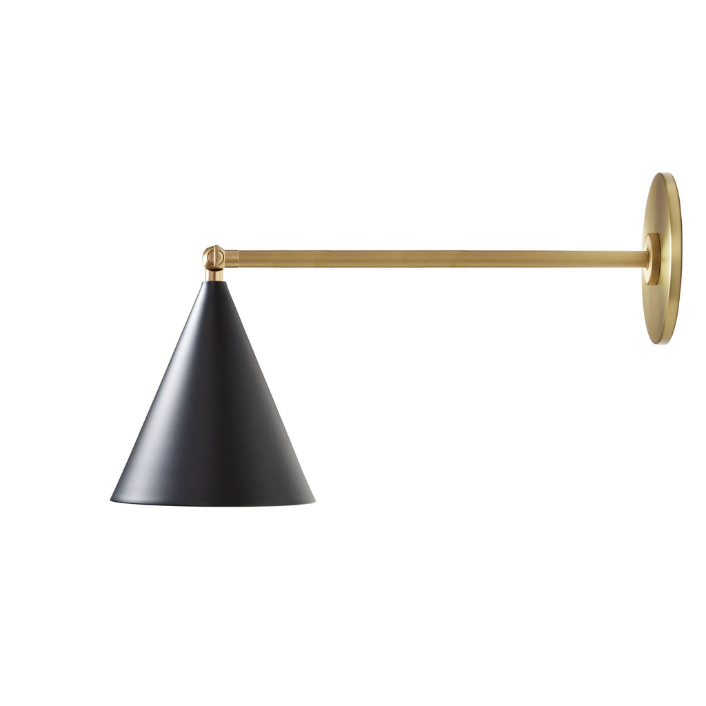 Petra Sconce shown in Matte Black with Brass with a 12" arm.