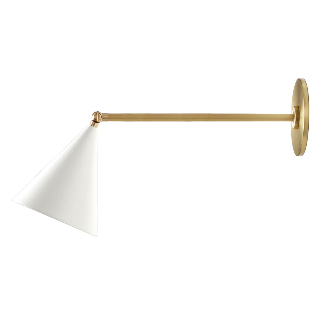 Petra Sconce shown in White with Brass with a 12" arm.