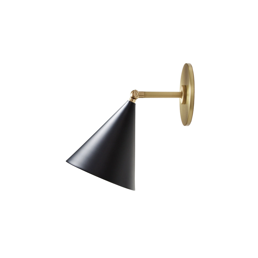 Petra Sconce shown in Matte Black with Brass with a 3" arm.