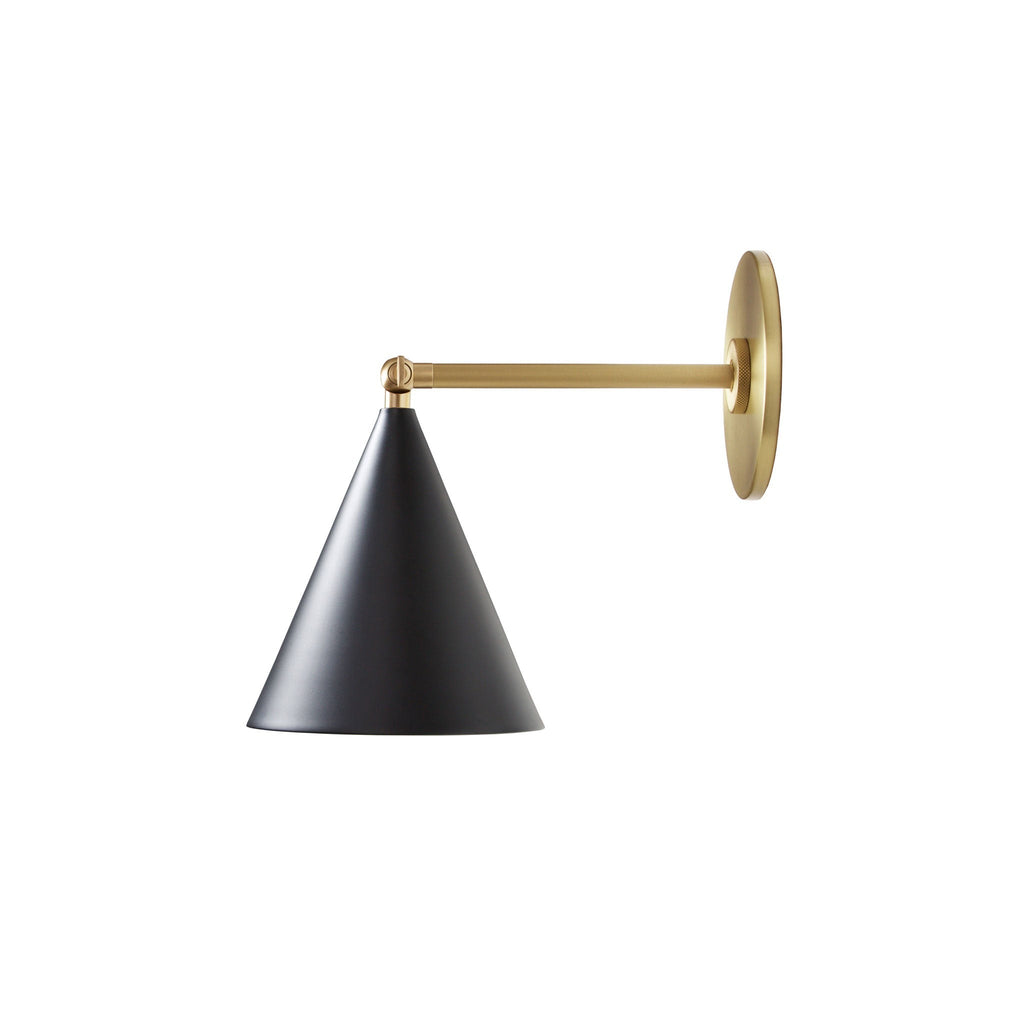 Petra Sconce shown in Matte Black with Brass with a 6" arm.