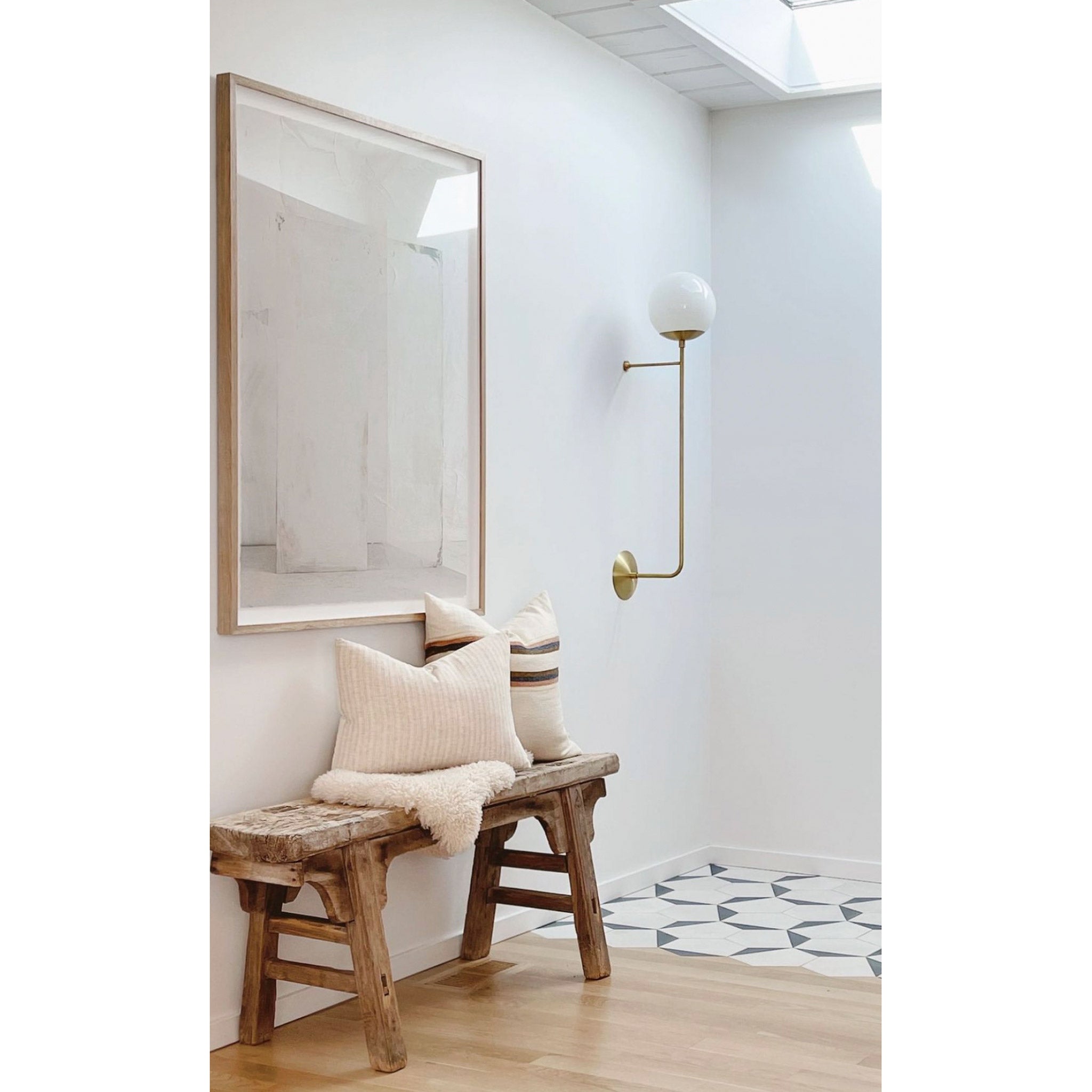 Ramona 10" shown in Brass with an Opal 10" globe. Interior design by Liz Bachman