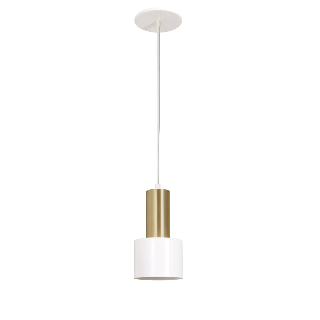 Ridge Cord Pendant shown in White and Brass with White Cloth cord.