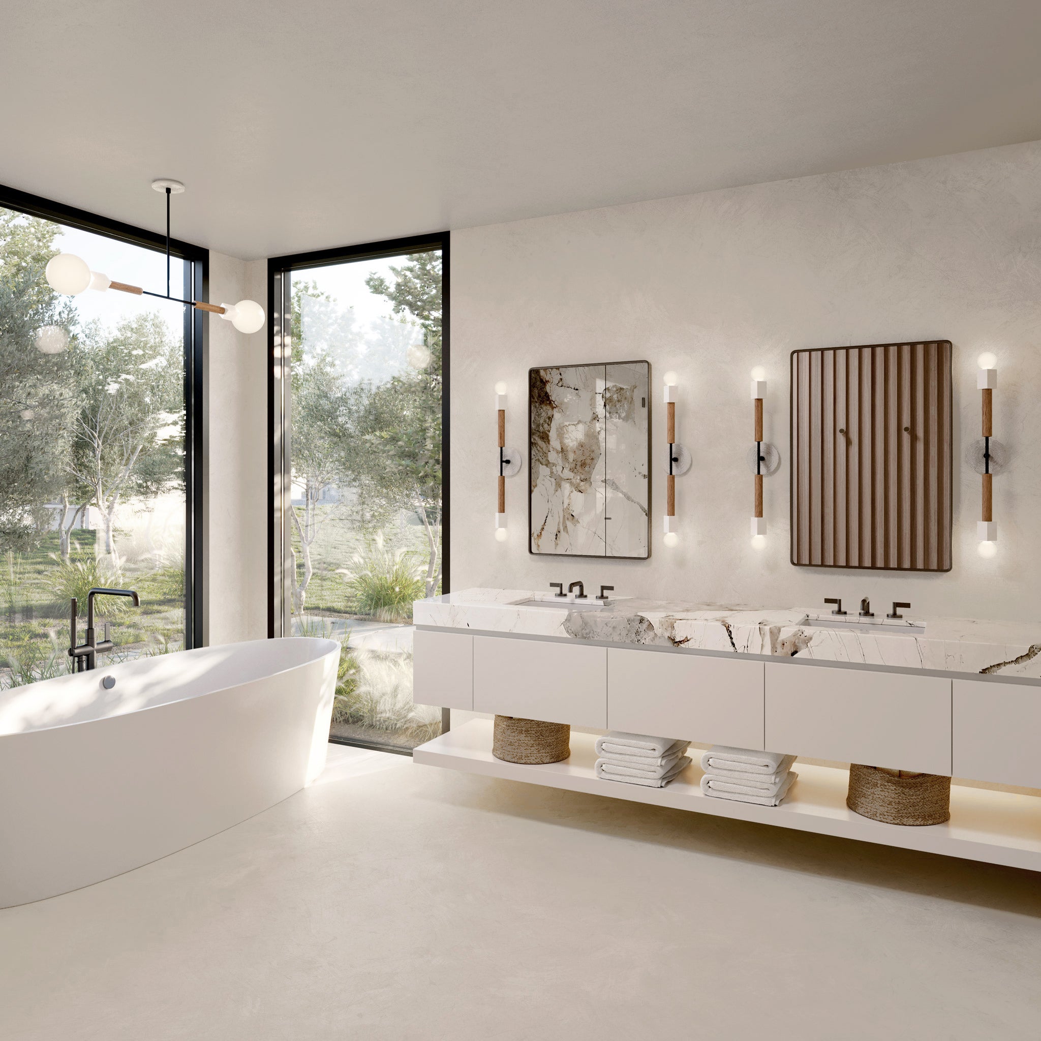 A Stanton Long Light Fixtures Installed In The Bathroom