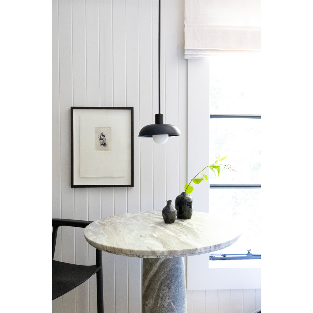 Terra Pendant shown in Eclipse Black Glaze ceramic with Matte Black metal finishes.