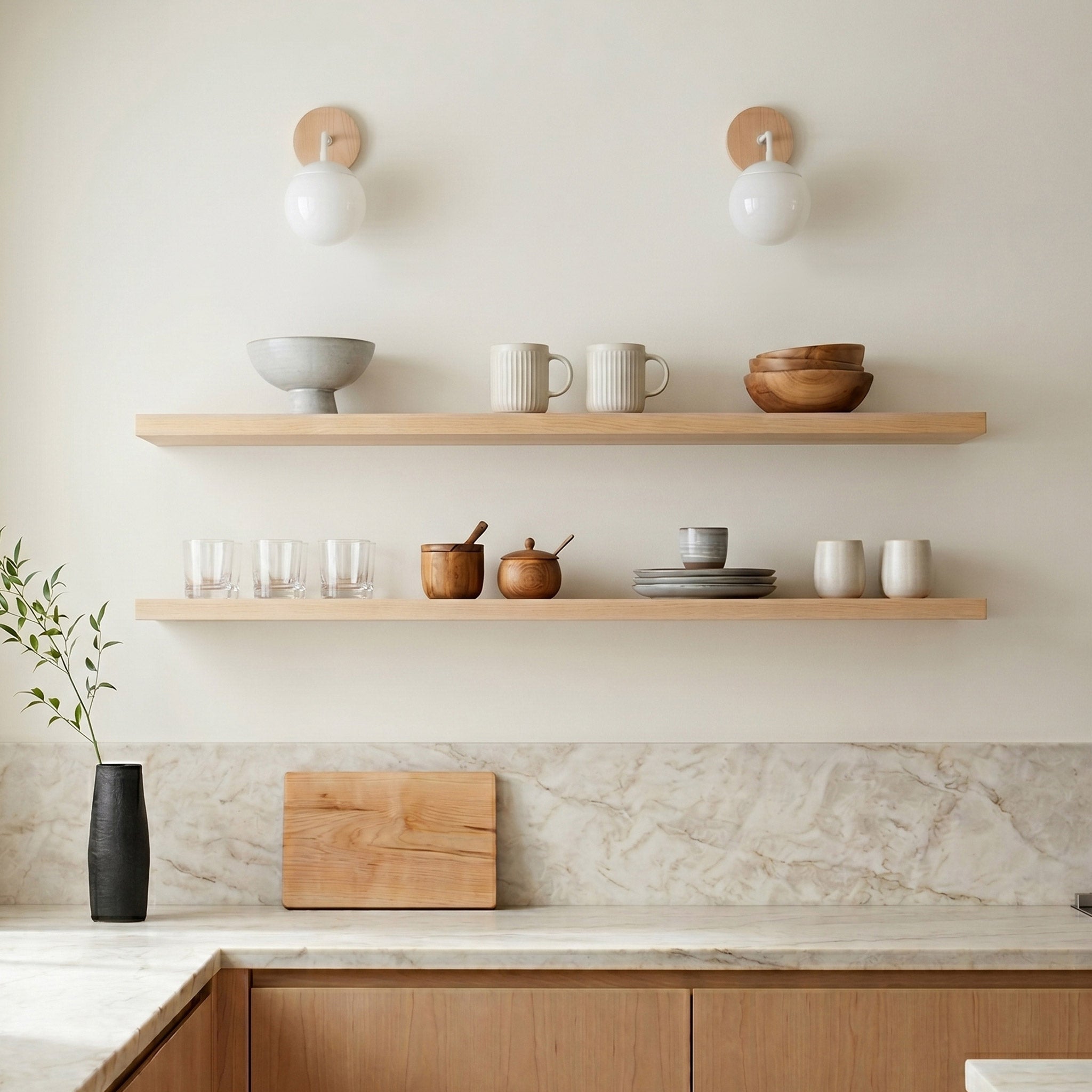 Alto Sconce 6” shown in White with a Maple Wood Canopy