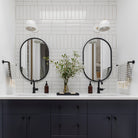 Amélie Single Articulated 8" in shown in White with Brass Accents. Interior Design by Alykhan Velji Designs