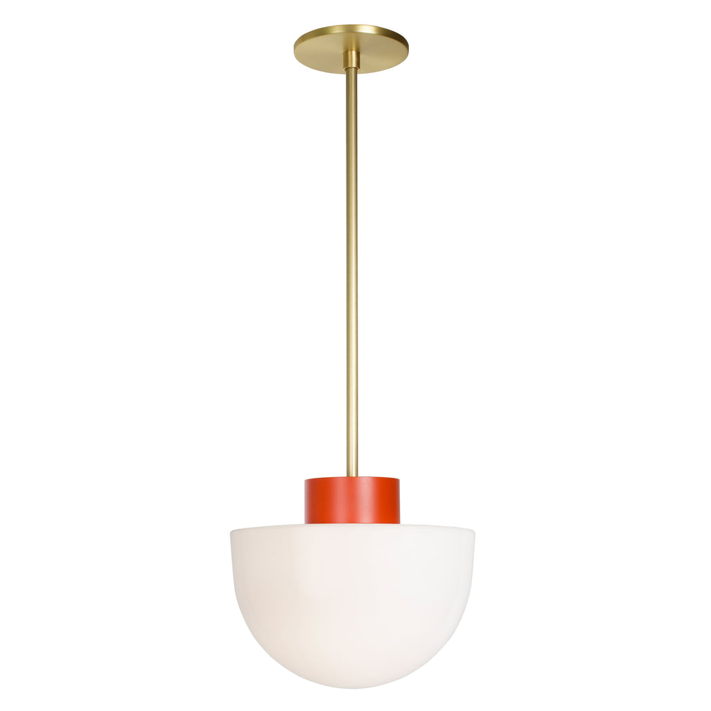 Anni Large Pendant shown with a Brass rod and canopy and Persimmon accent finish.