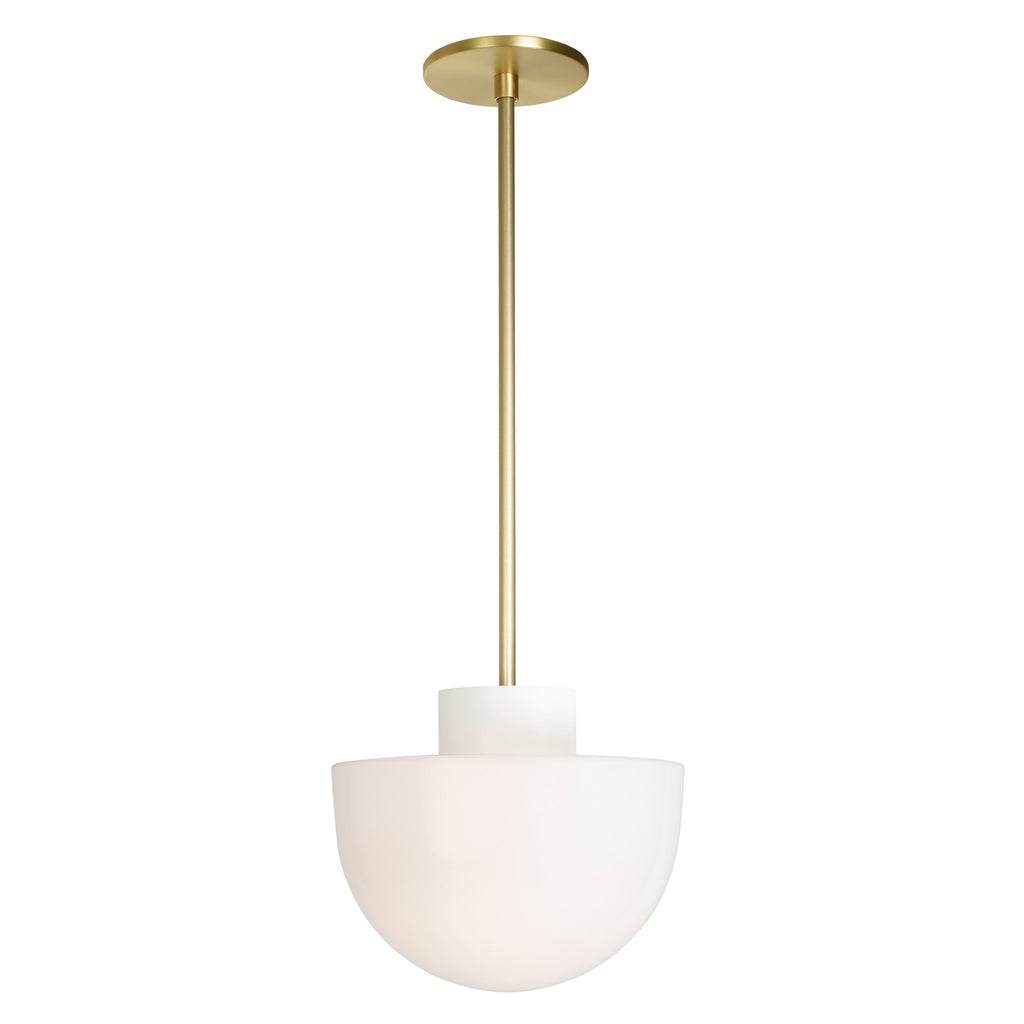 Anni Large Pendant shown with a Brass rod and canopy and White accent finish.