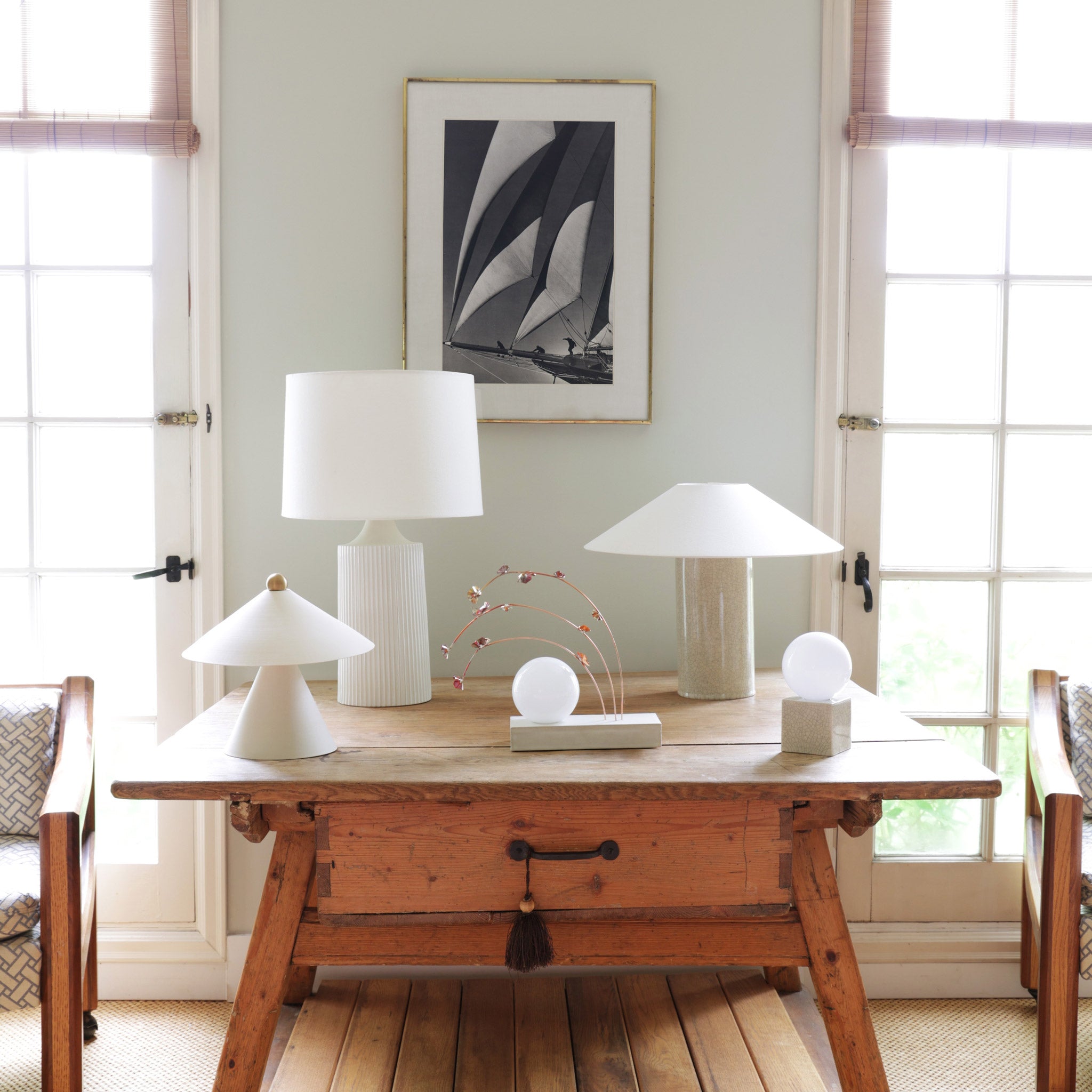 From Right to Left: Elvia, Tumwater, Ikebana, Hill and Little Meg ceramic lamps