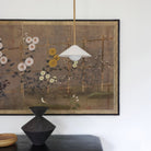 Elvia Pendant shown in Bone Ceramic and Heirloom Brass