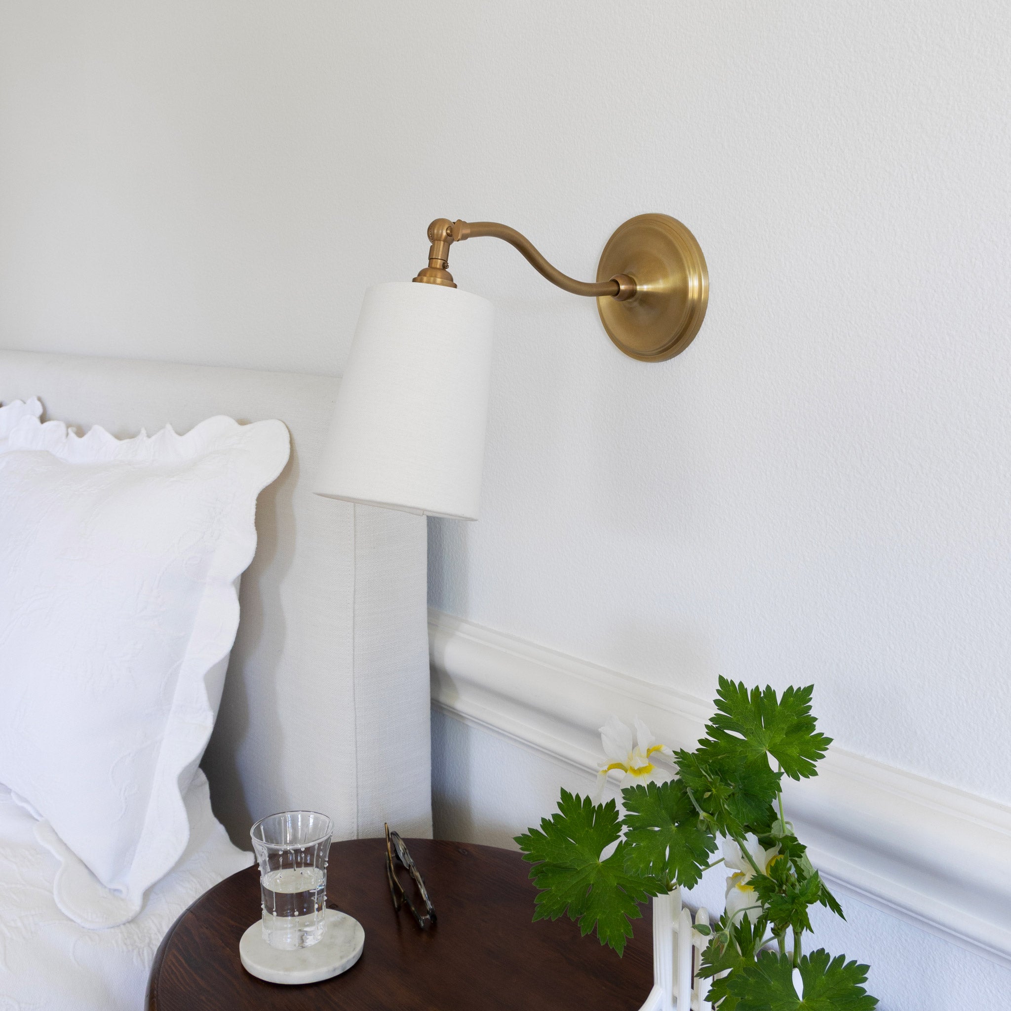 Grace Linen Sconce shown in Heirloom Brass