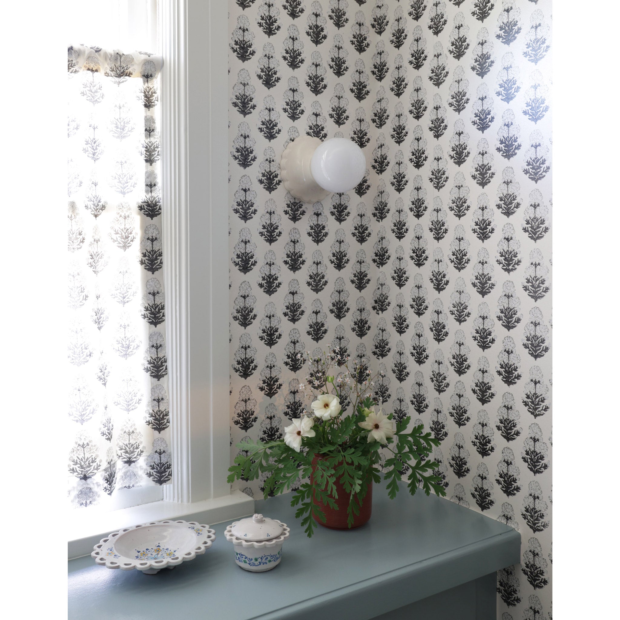 Juliette Sconce with Marigold wallpaper and fabric from Filling Spaces 