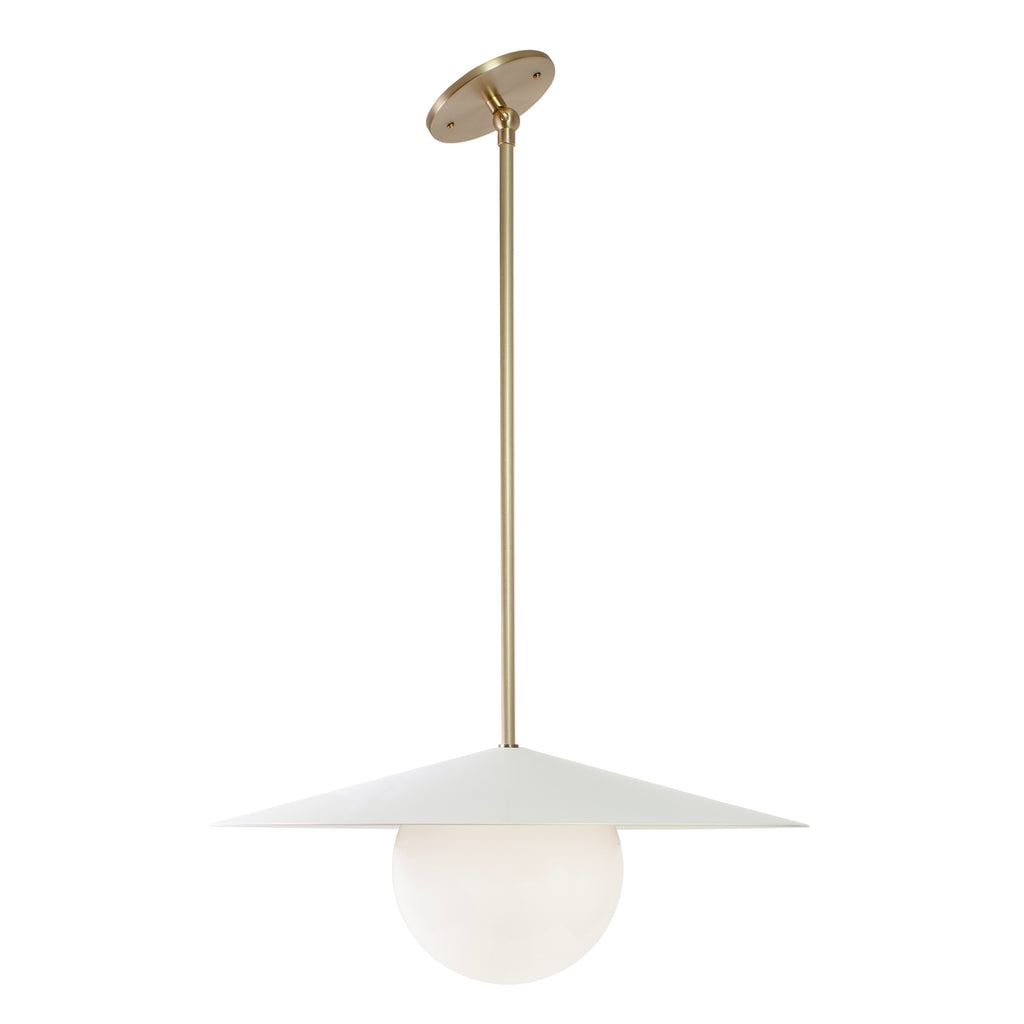 Marie Majeure Pendant shown in White with Brass and Vaulted ceiling option.