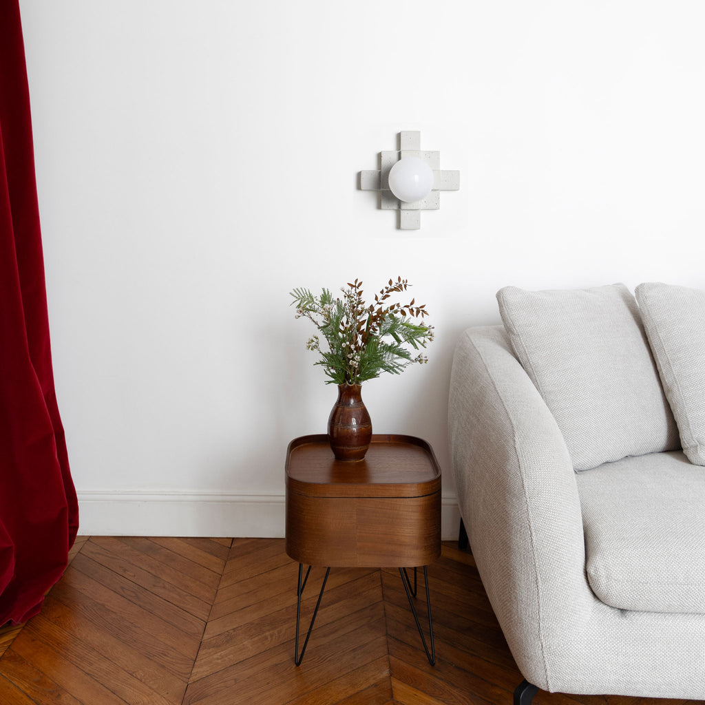 Mason Sconce shown in Cloud Concrete