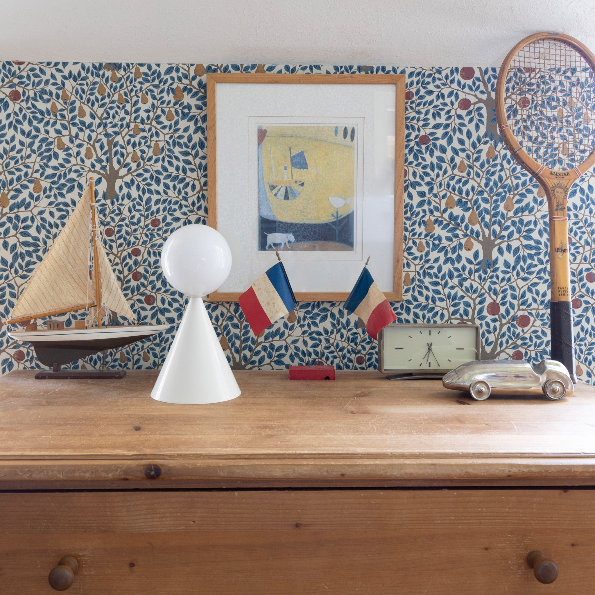 Mini Summit Table Lamp shown in White. Interior design by Sarah J. Meyer Design