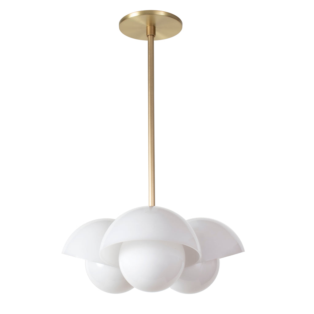 Noor 3 Pendant shown in Brass with White Opal Acrylic.