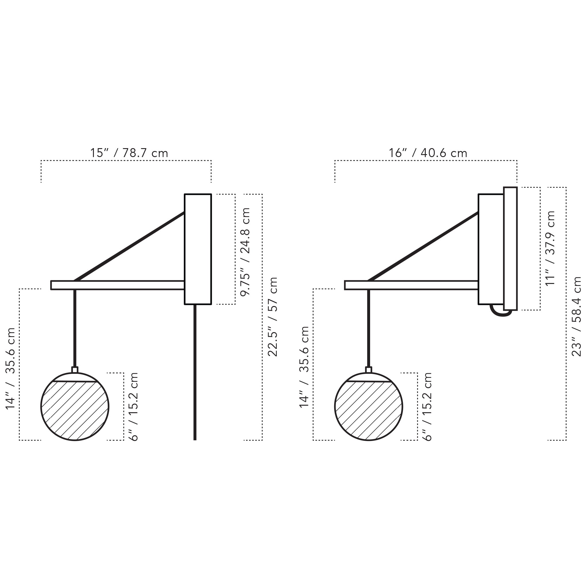 A Technical Drawing Of The Alto Wall Sconce With 14" Wood Arm
