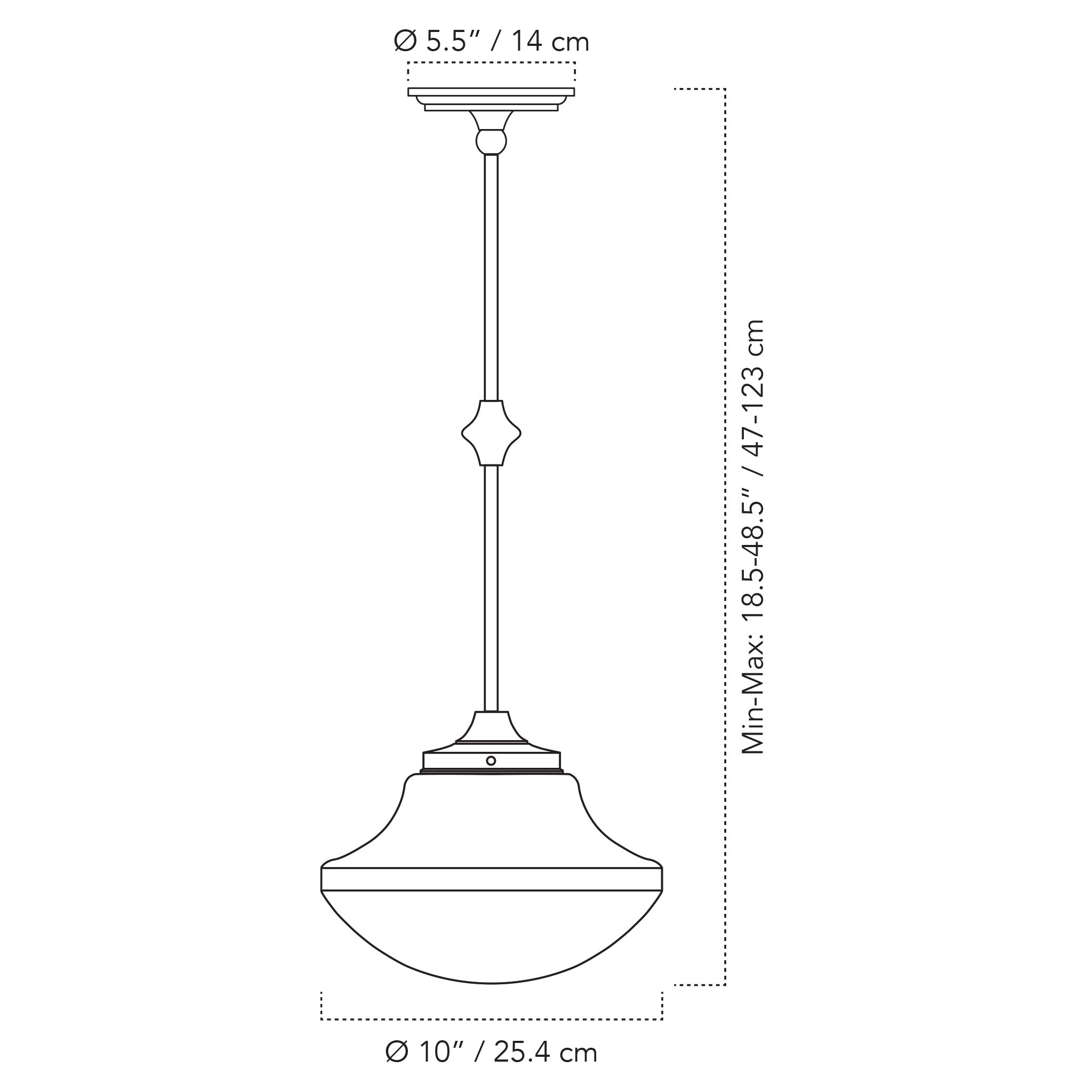 A Technical Drawing Of The Bijou Rod Pendant Light With 10" Tulip Shade