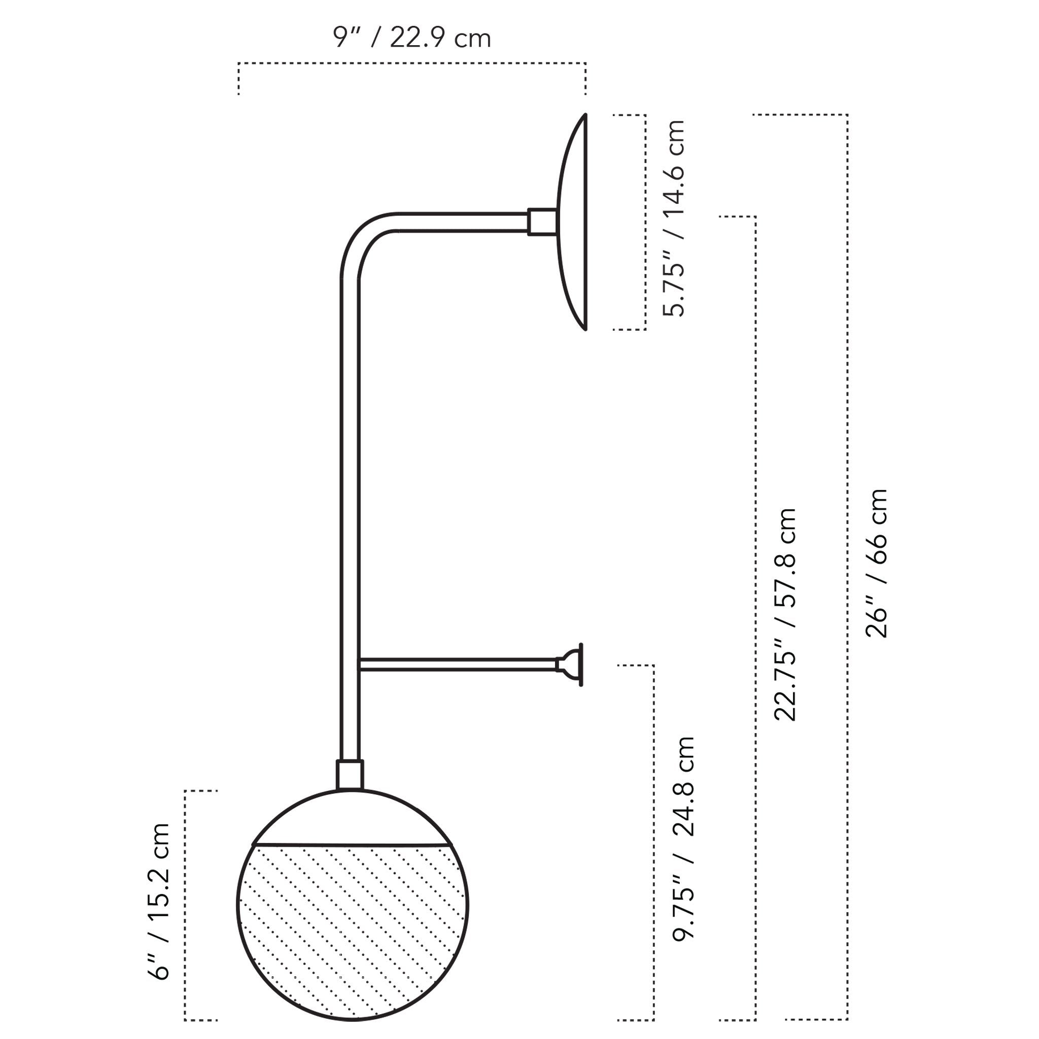A Technical Drawing Of The Ramona Wall Light With 6" Globe